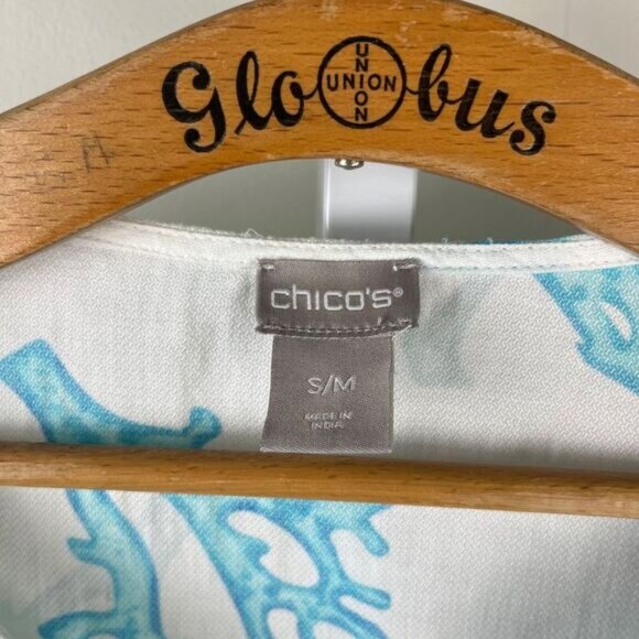 Chico's Coral Shades Beach Coverup Poncho Top Womens Size S/M Teal‎ White - Picture 6 of 6